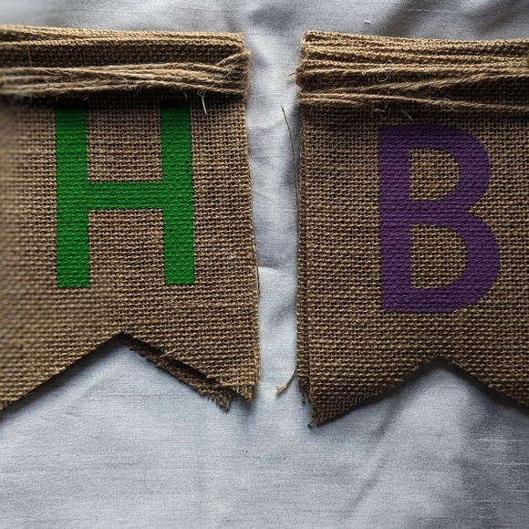Burlap Happy Birthday Banner. Party Decoration - Picture 1 of 3